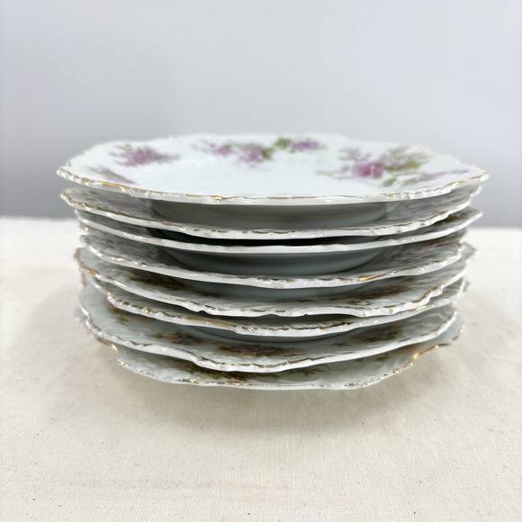 silesia Other - Antique Hermann Ohme Silesia Porcelain Plates Lot 8 Floral Gilt Mismatched Set